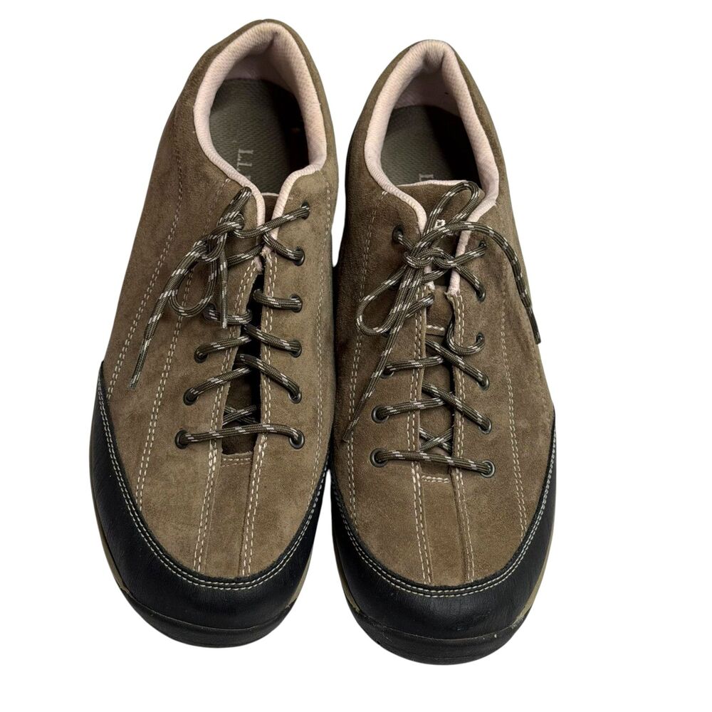 LL Bean Suede Loafer Sneaker Flat Walking Shoe Brown Black Lace Up Women 11